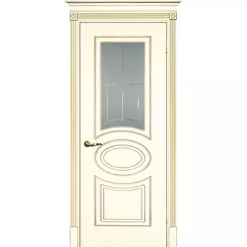 Дверь межкомнатная Текона Смальта 03 Слоновая кость RAL 1013 патина золото стекло белый сатинат 2000х900 мм