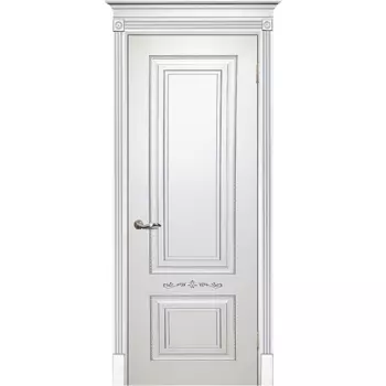 Дверь межкомнатная Текона Смальта 04 белое RAL 9003 патина серебро глухое 2000х600 мм