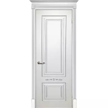 Дверь межкомнатная Текона Смальта 04 белое RAL 9003 патина серебро глухое 2000х800 мм