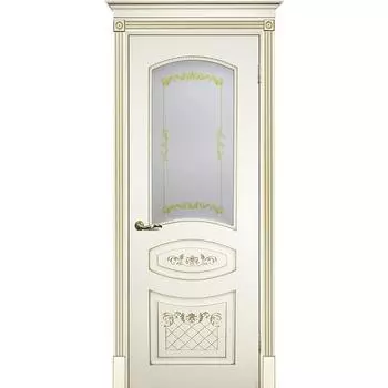 Дверь межкомнатная Текона Смальта 05 Слоновая кость RAL 1013 патина золото стекло белый сатинат 2000х800 мм