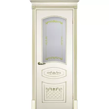 Дверь межкомнатная Текона Смальта 05 Слоновая кость RAL 1013 патина золото стекло белый сатинат 2000х900 мм