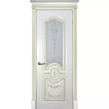 Дверь межкомнатная Текона Смальта 11 Cлоновая кость RAL 1013 патина золото стекло сатинат 2000х700 мм