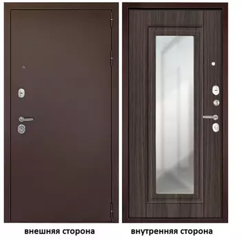 Дверь входная Дверной континент Гарант 1 правая медный антик - венге с зеркалом 960х2050 мм