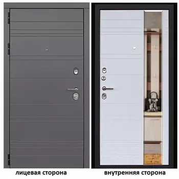 Дверь входная Дверной континент Новелло левая графит - альберо-браш с зеркалом 960х2050 мм