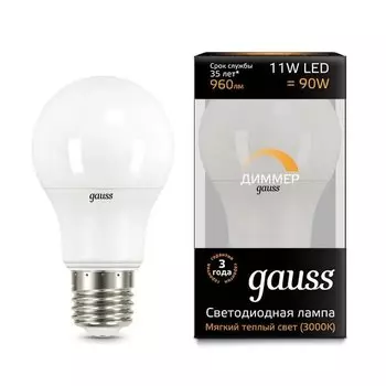 Gauss LED A60-dim E27 11W 3000К, Лампа диммируемая