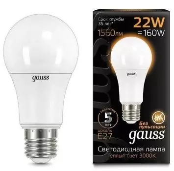 Gauss LED A70 22W E27 3000K, Лампа