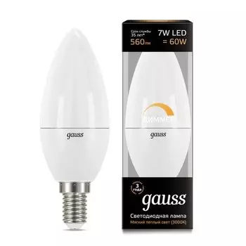 Gauss LED Candle-dim E14 7W 3000К, Лампа диммируемая