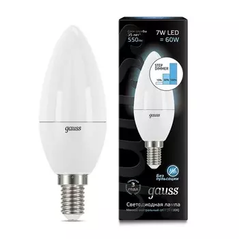 Gauss LED Candle E14 7W 4100К step dimmable, Лампа