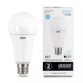 Gauss LED Elementary A67 30W E27 6500K, Лампа
