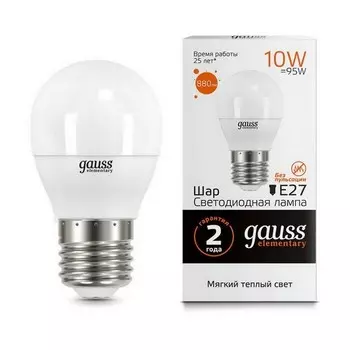 Gauss LED Elementary Globe 10W E27 3000K, Лампа