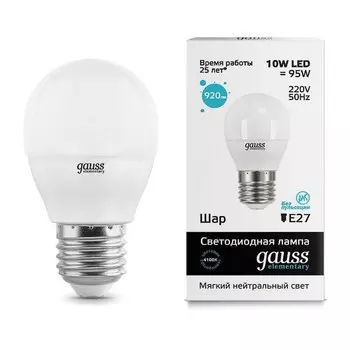 Gauss LED Elementary Globe 10W E27 4100K, Лампа