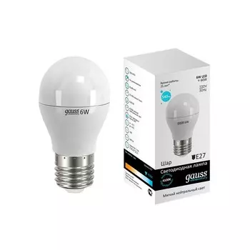 Gauss LED Elementary Globe 6W E27 4100K, Лампа