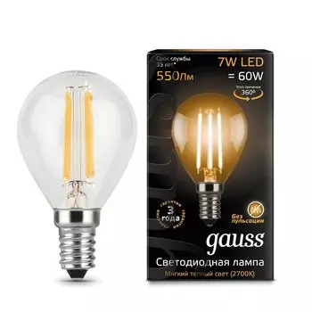 Gauss LED Filament Globe E14 7W 2700K, Лампа