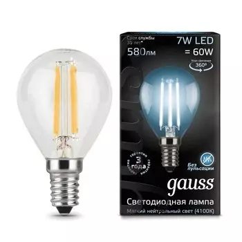 Gauss LED Filament Globe E14 7W 4100K, Лампа