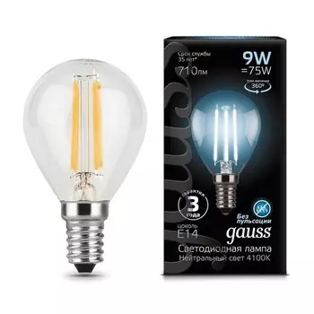 Gauss LED Filament Globe E14 9W 4100K, Лампа