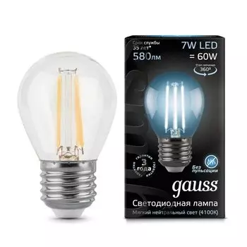 Gauss LED Filament Globe E27 7W 4100K, Лампа