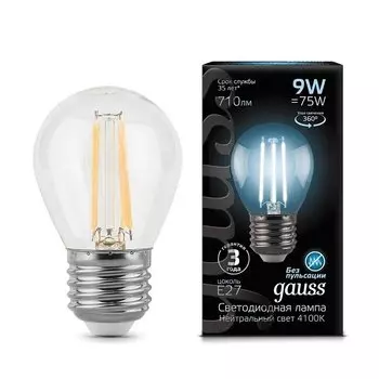 Gauss LED Filament Globe E27 9W 4100K, Лампа