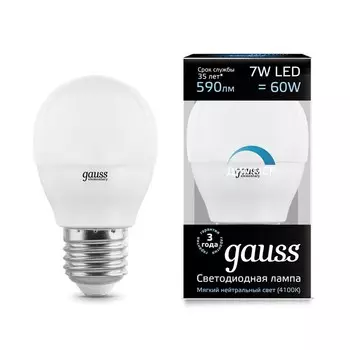 Gauss LED Globe-dim E27 7W 4100К, Лампа диммируемая