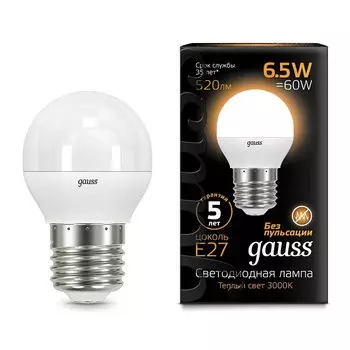 Gauss LED Globe E27 6.5W 2700K, Лампа