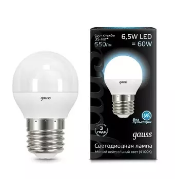 Gauss LED Globe E27 6.5W 4100K, Лампа