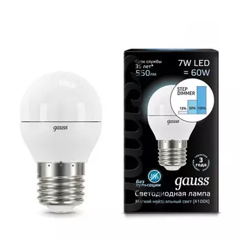 Gauss LED Globe E27 7W 4100K step dimmable, Лампа