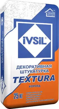 Ivsil Textura, 25 кг, Штукатурка декоративная цементная короед, белая