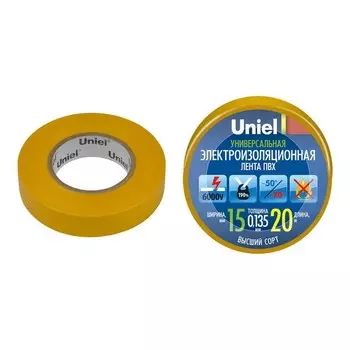 Изолента ПВХ Uniel UIT-135P 15 мм желтая 20 м