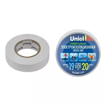 Изолента ПВХ Uniel UIT-135P 19 мм белая 20 м