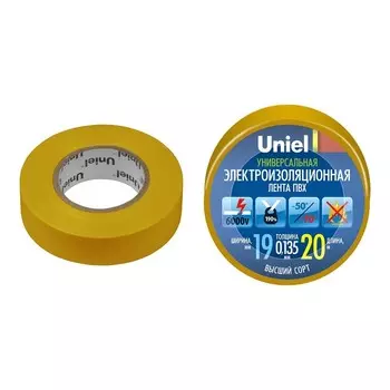 Изолента ПВХ Uniel UIT-135P 19 мм желтая 20 м