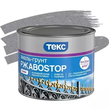 Эмаль-грунт Текс РжавоStop Профи молотковая серебристая 0.5 кг
