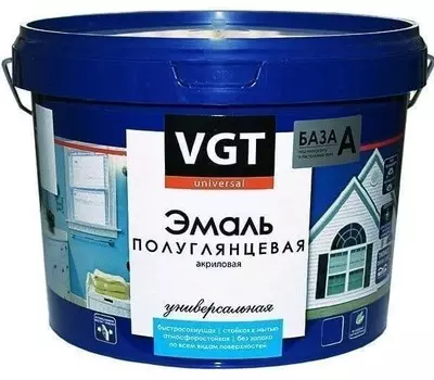 Эмаль универсальная VGT ВД-АК-1179 полуглянцевая База А супербелая 2.5 кг