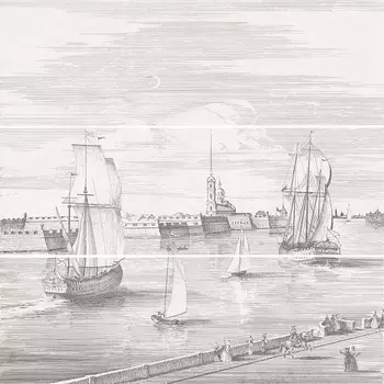 Декор для плитки Kerama Marazzi Город на воде 12108R\3x\3F панно из 3 частей серо-белое 75х75 см