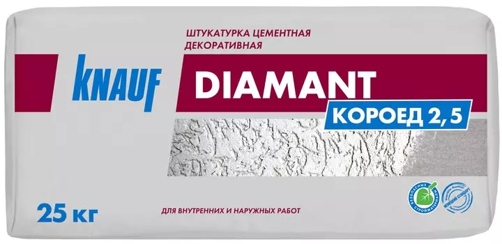 Knauf Диамант, 25 кг, Штукатурка декоративная цементная короед, 2.5 мм
