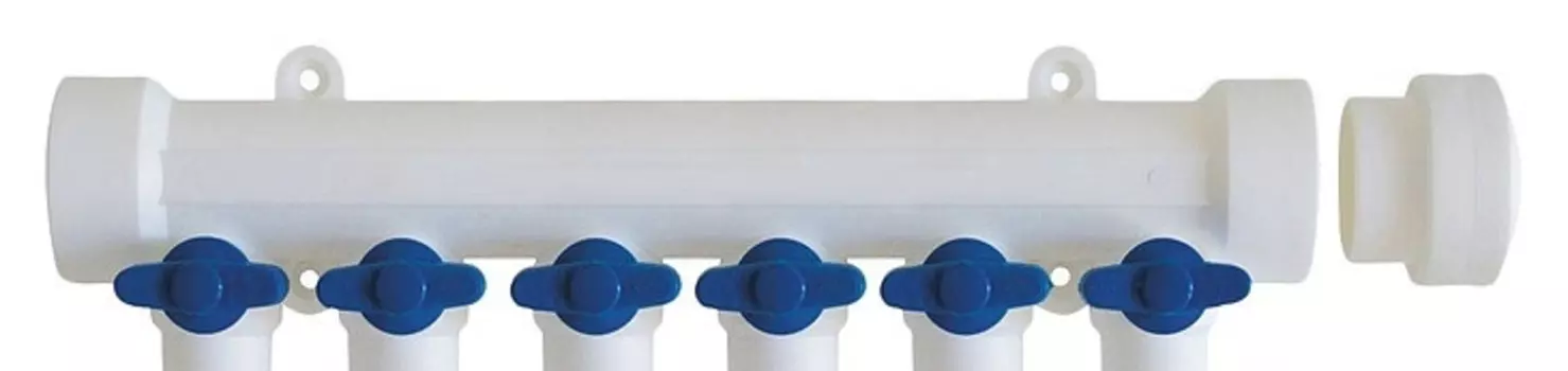 Коллектор полипропиленовый на 6 выходов с синими кранами