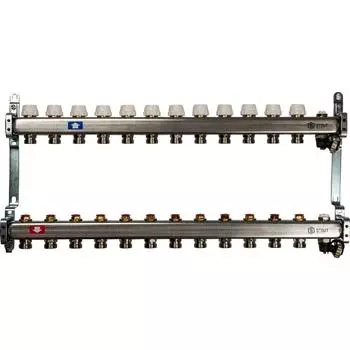 Коллектор распределительный Stout SMS 0932 000012 на 12 контуров без расходомеров с выпускным клапаном и сливом