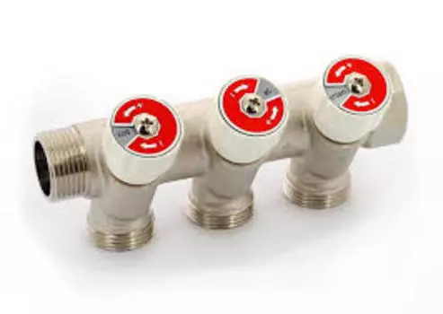 Коллектор Uni-Fitt НВ 1' 3х3/4'EK Н 40 мм никелированный с вентилями