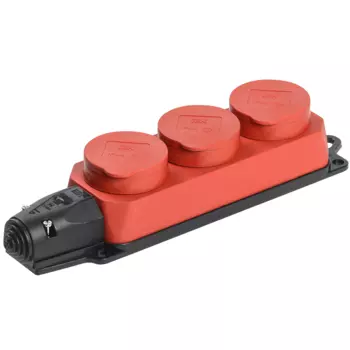 Колодка удлинителя IEK РБ33-1-0м Омега PKR61-016-2-K04 IP44 3 розетки с крышками красная