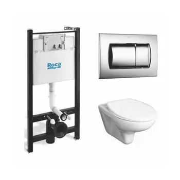 Комплект 4 в 1 Mateo унитаз подвесной + инсталляция + кнопка смыва + сиденье микролифт Roca 893100010