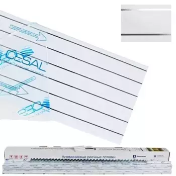 Комплект реечных потолков Cesal S-150 B19 (жемчужно-белый с металлической полосой), 2.5х1 м