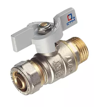 Кран шаровой обжимной для металлопластиковых труб 16х1/2" НР бабочка