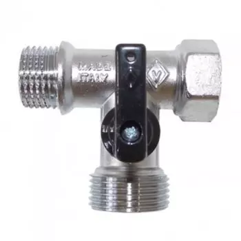 Кран шаровой Bugatti 877 1/2"х3/4"х1/2" трёхпроходной Никель для сантехнических приборов