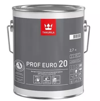 Краска интерьерная Tikkurila Prof Euro 20 база C полуматовая 2.7 л
