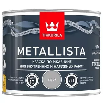 Краска по ржавчине Tikkurila Metallista глянцевая серая 0,4 л
