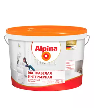 Краска водно-дисперсионная интерьерная Alpina Экстрабелая 10 л