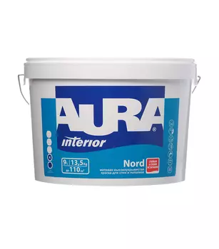 Краска водно-дисперсионная интерьерная Aura Interior Nord белая основа А 9 л
