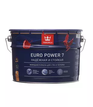 Краска водно-дисперсионная Tikkurila Euro Power 7 моющаяся белая основа А 9 л