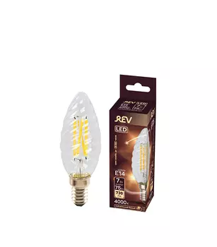 Лампа светодиодная REV 7 Вт Е14 филаментная свеча витая TC37 4000 К дневной свет 230 В