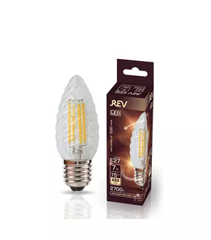 Лампа светодиодная REV 7 Вт Е27 филаментная свеча витая TC37 2700 К теплый свет 230 В