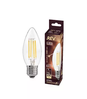 Лампа светодиодная REV 7 Вт Е27 филаментная свеча С37 2700 К теплый свет 230 В