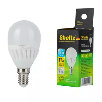 Лампа светодиодная Sholtz 11 Вт E14 шар G45 4000 К дневной свет 220-240 В матовая керамика/пластик